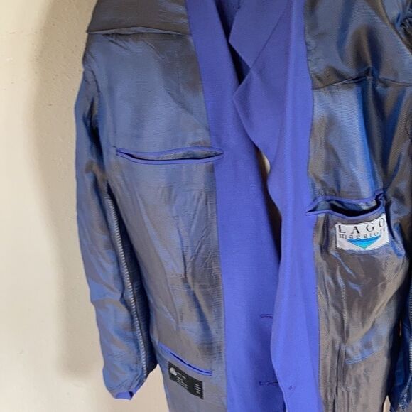 LAGO maggiore Sharp Shoulder Blazer wool cornflower blue blazer 44R - Picture 9 of 16